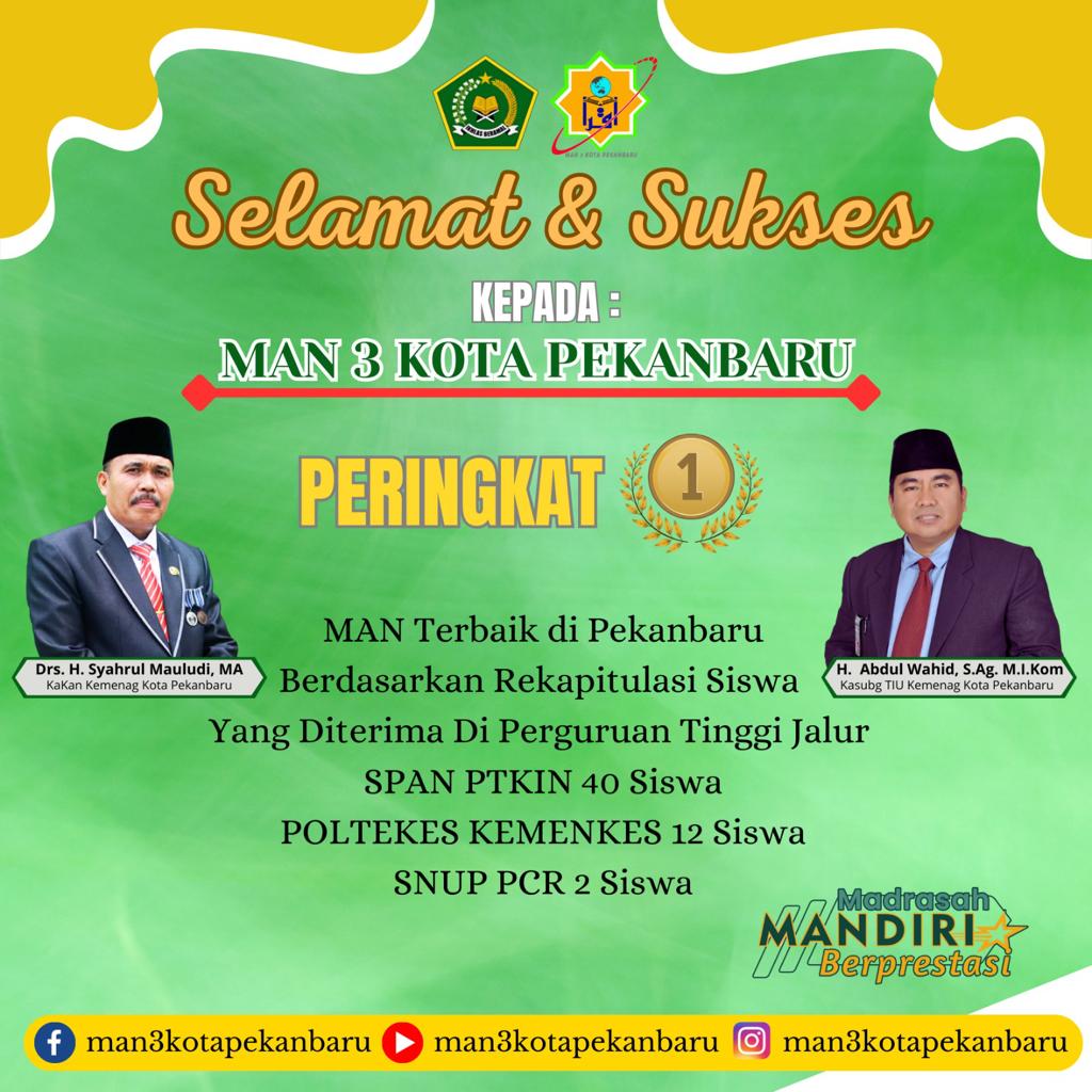 Siswa MAN 3 Terbaik 1 di SPAN PTKIN