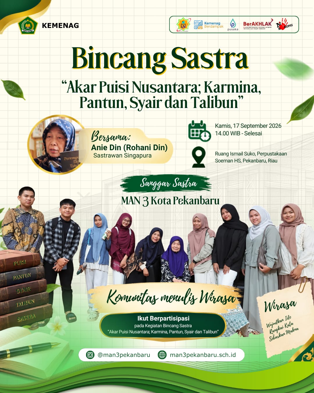Sanggar Sastra MAN 3 Kota Pekanbaru Ikuti Bincang Sastra “Akar Puisi Nusantara”